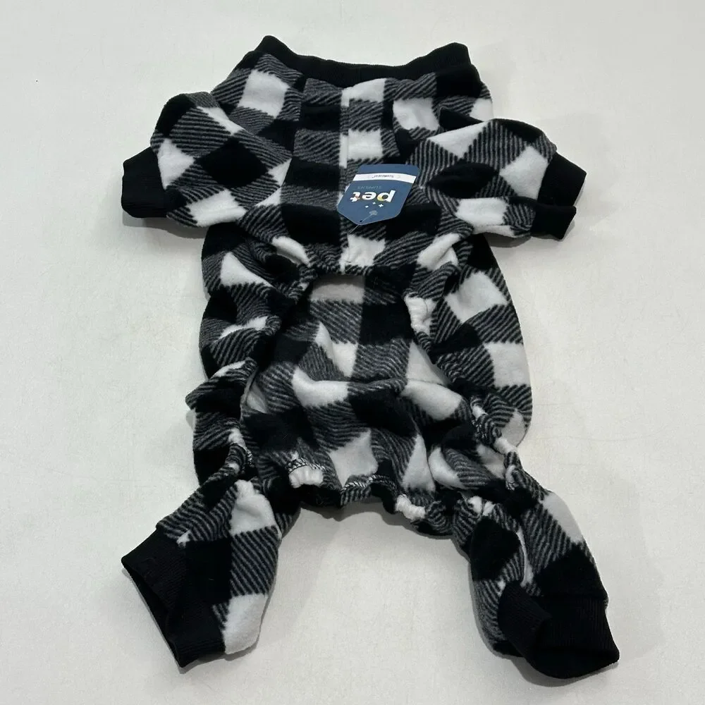 Scenereal Pet Dog‎ Pajamas Fleece Buffalo Plaid Black White, Size S